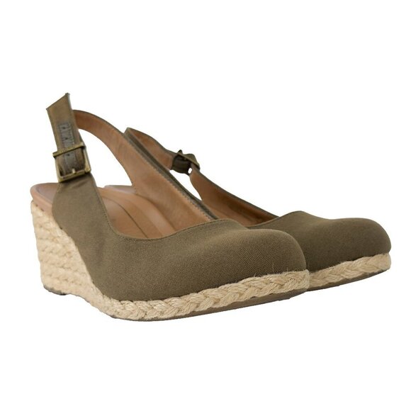 VIONIC Aruba Coralina Canvas Wedges Slingback Rattan Olive Green Espadrilles 7 - Picture 2 of 13